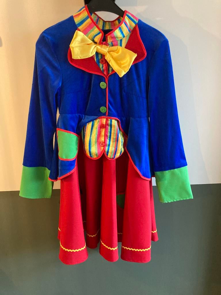 Vrolijke clownsjurk met rode neus, Ophalen, Zo goed als nieuw, 170 of groter, Meisje