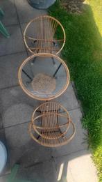 Set 2 stoel glazen tafel rotan metaal zwart Rohé Noordwolde, Huis en Inrichting, Stoelen, Ophalen, Gebruikt, Twee, Overige kleuren