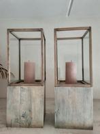 Houten windlichten 2 stuks, Ophalen, 50 tot 75 cm, Beige, Zo goed als nieuw