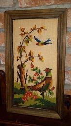 Vintage geborduurde fazanten 20x40, Minder dan 50 cm, Ophalen of Verzenden, Zo goed als nieuw, Schilderij