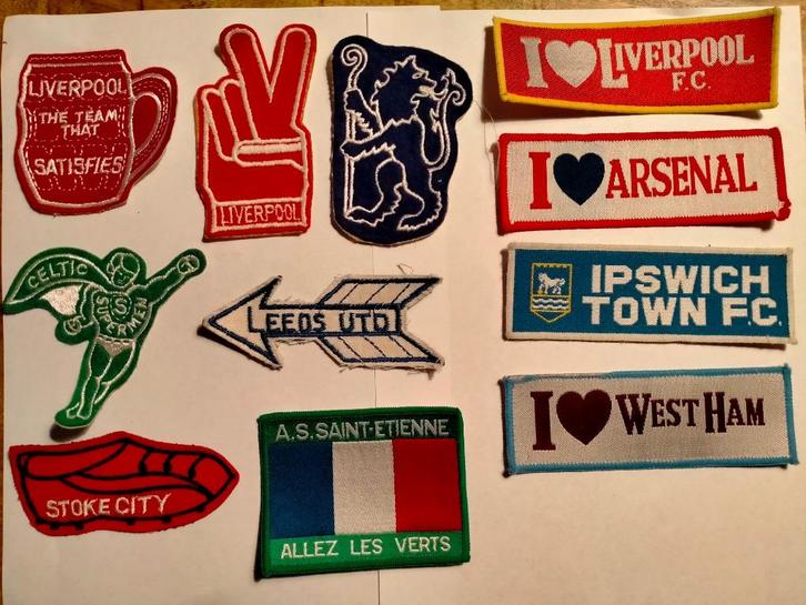 Liverpool Arsenal Ipswich vintage voetbal patches kleding, Verzamelen, Sportartikelen en Voetbal, Zo goed als nieuw, Shirt, Buitenlandse clubs