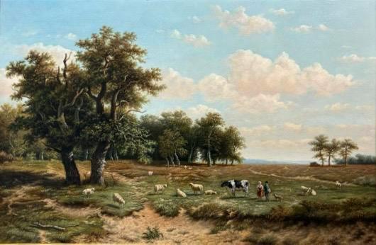 Heidelandschap met vee. Anthonie van Wijngaerdt (1808-1887), Antiek en Kunst, Kunst | Schilderijen | Klassiek, Ophalen