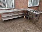 RVS keuken incl spoelbak en gasfornuis 285x185 cm, Ophalen, Gebruikt, Hoekkeuken, Grijs