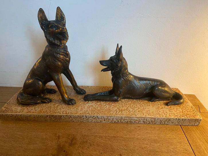 Bronzen Hollandse Herdershond Beelden, Antiek en Kunst, Kunst | Beelden en Houtsnijwerken, Ophalen of Verzenden