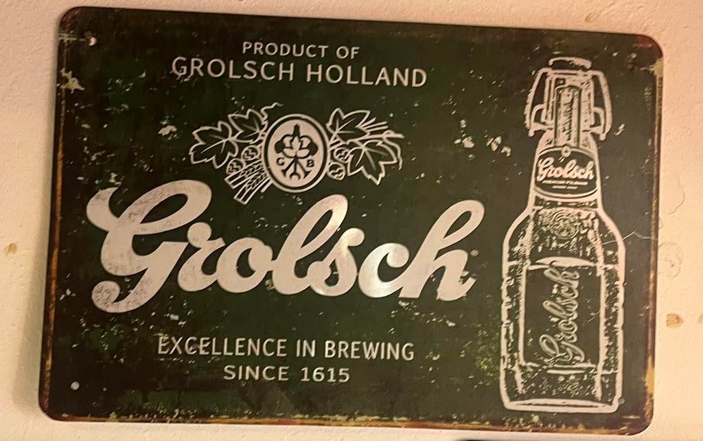 Grolsch bierplaatje voor aan de muur, Ophalen of Verzenden, Zo goed als nieuw, Reclamebord