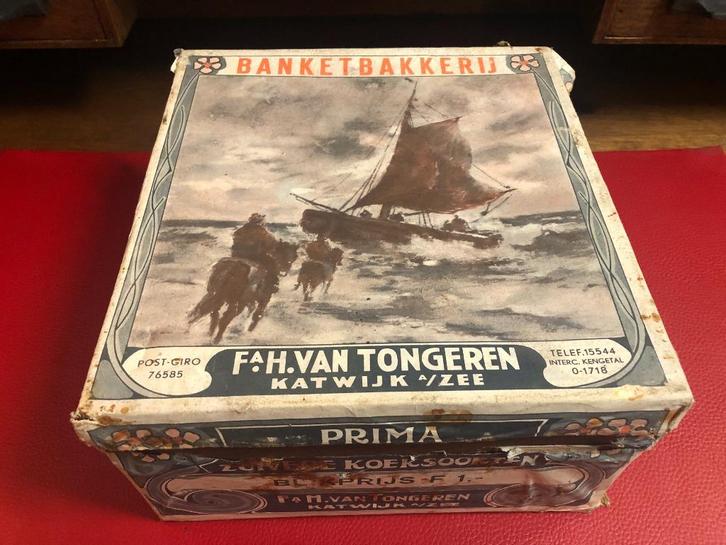 Oud banket bakkers blik ´van Tongeren´ Katwijk., Verzamelen, Blikken, Gebruikt, Koek(jes), Overige merken, Ophalen of Verzenden