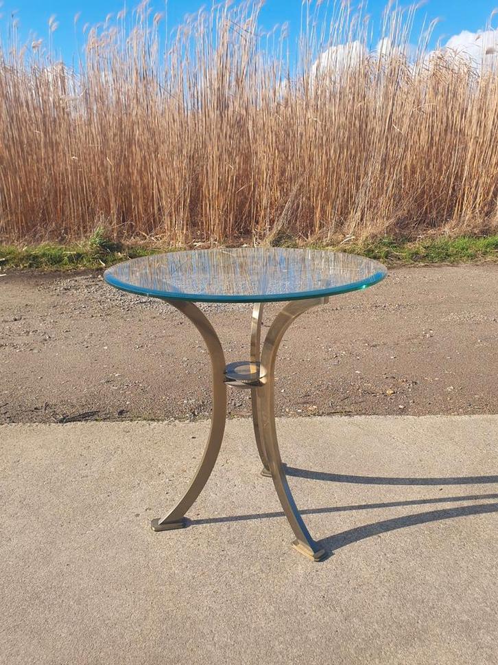 Vintage messing glas bijzettafel Cantori Piccolo, Huis en Inrichting, Tafels | Bijzettafels, Zo goed als nieuw, Rond, 45 tot 60 cm