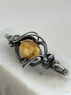 Zilveren speld met barnsteen Art Nouveau, Sieraden, Tassen en Uiterlijk, Antieke sieraden, Ophalen of Verzenden, Zilver, Broche