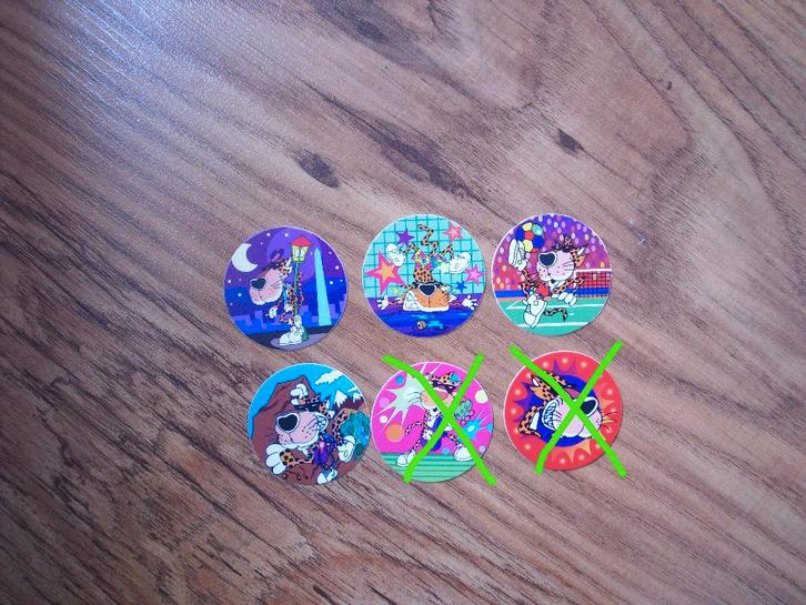 4st van 1e druk flippo`s serie 76 t/m 100, flippo fris., Verzamelen, Flippo's, Losse flippo's, Adventure, Cheetos 24 Game, Chester Cheetos