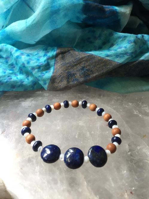 Lapis lazuli sandalwood beschermt aura straling geluk magie, Sieraden, Tassen en Uiterlijk, Armbanden, Nieuw, Hout, Blauw, Met bedels of kralen