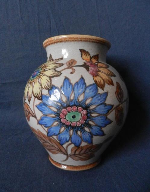 Plateel vaas decor Unique Kon. Zuid Holland Gouda 1949 16 cm, Antiek en Kunst, Antiek | Keramiek en Aardewerk, Ophalen of Verzenden
