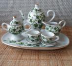 Oud mini serviesje van porselein op dienblad. 10-delig., Ophalen of Verzenden, Zo goed als nieuw