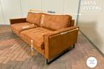 GRATIS LEVERING HEEL NL Cognac Stoffen 4-zits Bankstel, 75 tot 100 cm, Ophalen of Verzenden, Zo goed als nieuw, Rechte bank