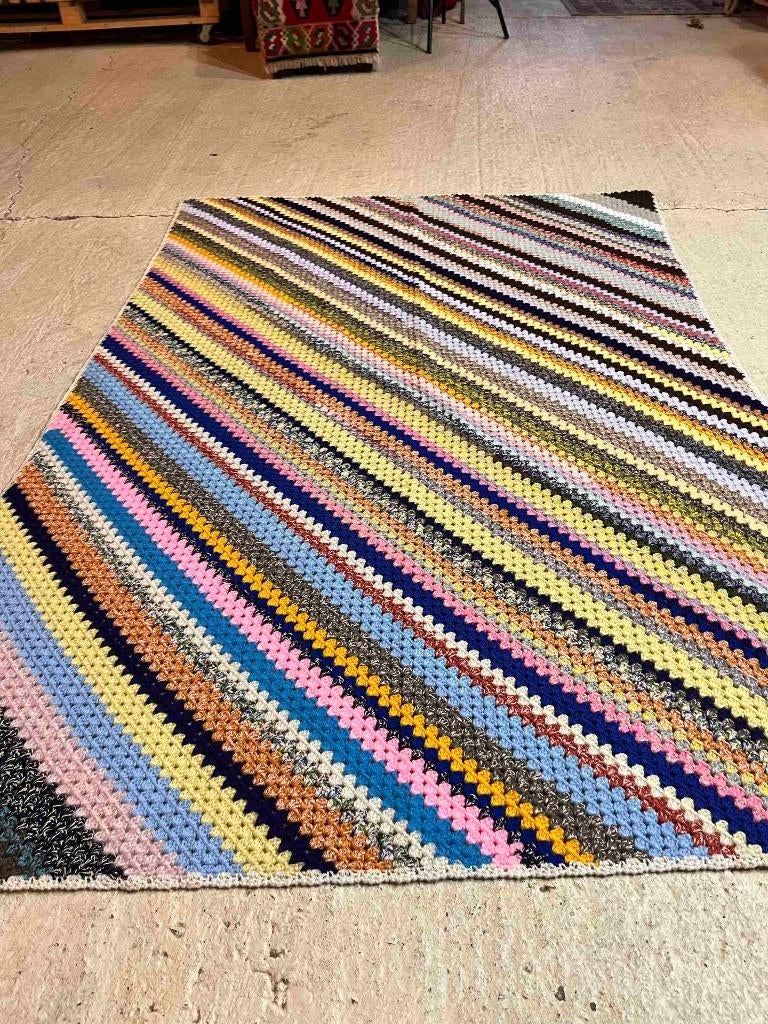 Granny woondeken plaid diagonaal gehaakte strepen 182/125, Gebruikt, Etten-Leur, DJT@dejuistetoon.eu, Ophalen of Verzenden