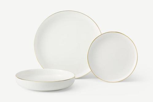 Nieuw serviesset met gouden rand – 4 of 8 personen, Huis en Inrichting, Keuken | Servies, Nieuw, Compleet servies, Effen, Porselein