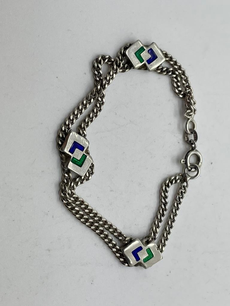 C298 Prachtige zilveren geometrische armband, Ophalen of Verzenden, X, Zilver, Zilver