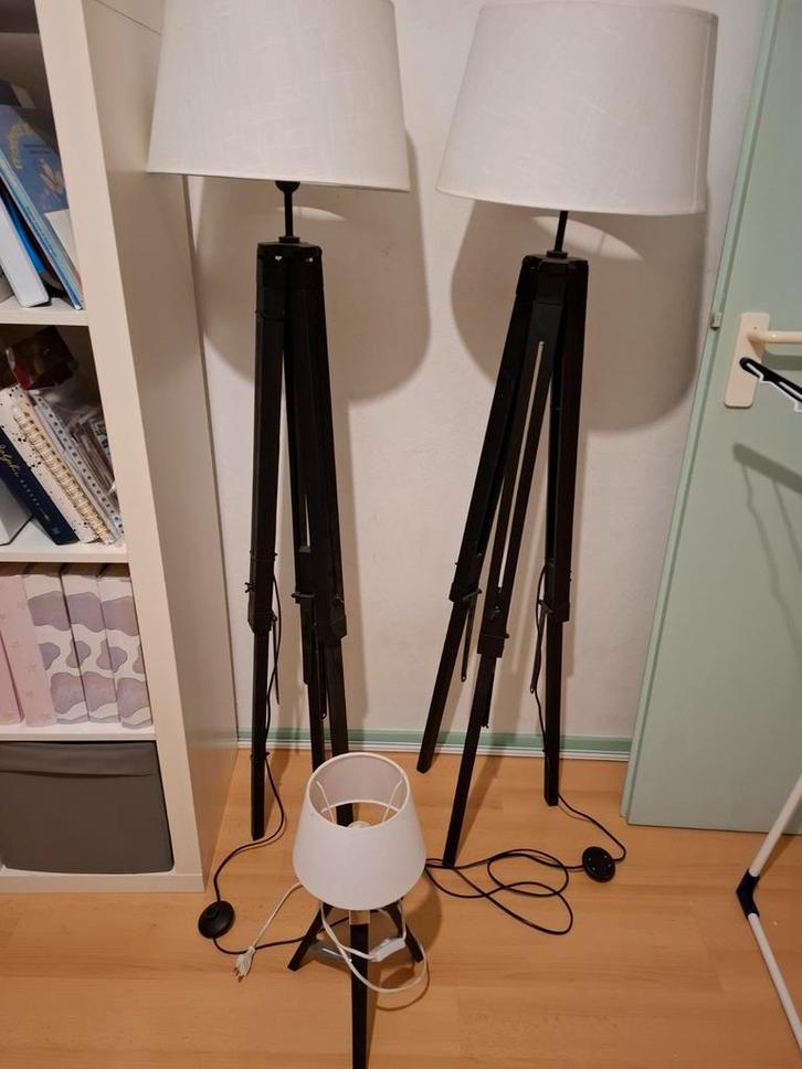 Stijlvolle Staande Lampen Set, Huis en Inrichting, Lampen | Vloerlampen, Zo goed als nieuw, 100 tot 150 cm, Hout, Stof, Ophalen