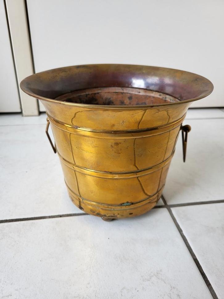 Messing bloempot, emmer, jaren 1950, hoog 16 cm, Antiek en Kunst, Antiek | Koper en Brons, Ophalen
