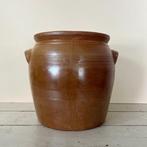 Vintage grote bruine olijven pot grès pot met grepen, Ophalen of Verzenden
