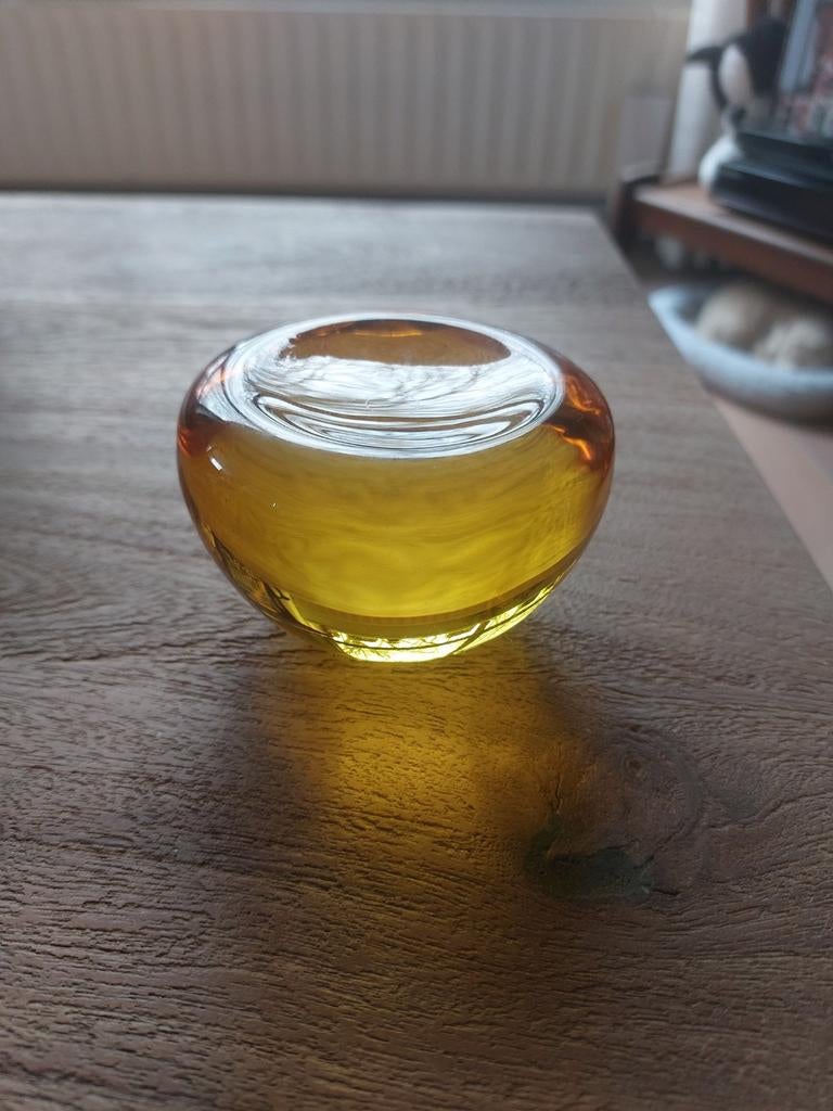 Dik geel glas Waxinelichthouder??, Ophalen of Verzenden