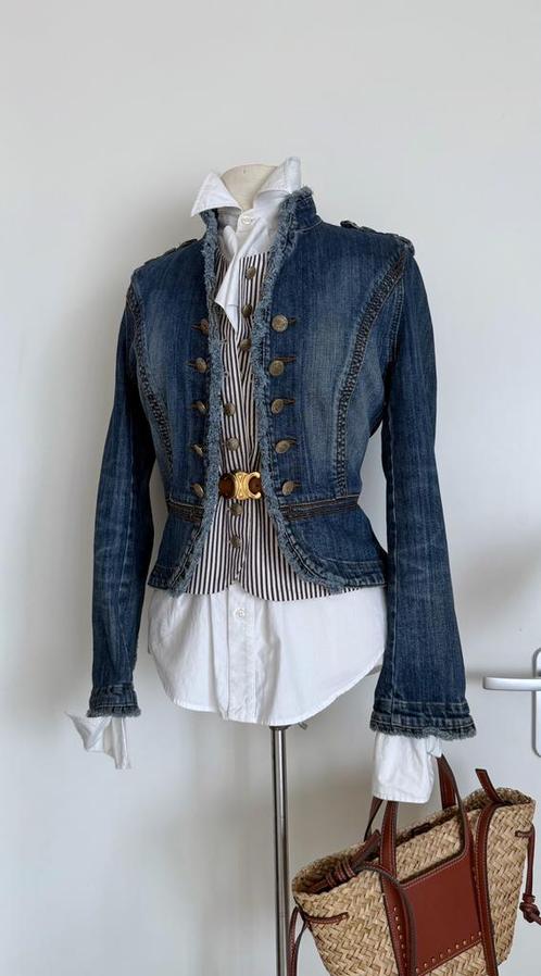 Scarva spijkerjasje met wapenknopen maat 38, Kleding | Dames, Jasjes, Kostuums en Pakken, Zo goed als nieuw, Maat 38/40 (M), Blauw