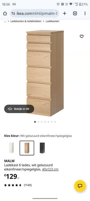 Ikea Malm Ladekast 6 Lades - Eiken Fineer Spiegel - afbeelding 2