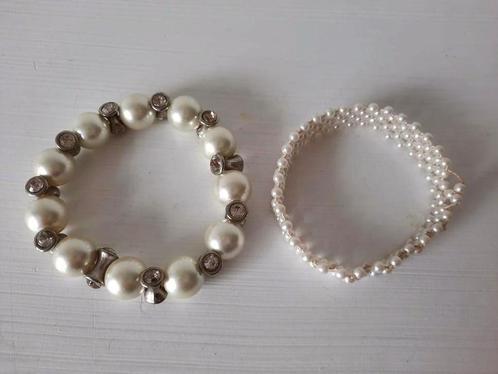 2x Parelarmbanden Parel Armbanden met Strass, Sieraden, Tassen en Uiterlijk, Armbanden, Gebruikt, Kunststof of Plastic, Wit, Met strass