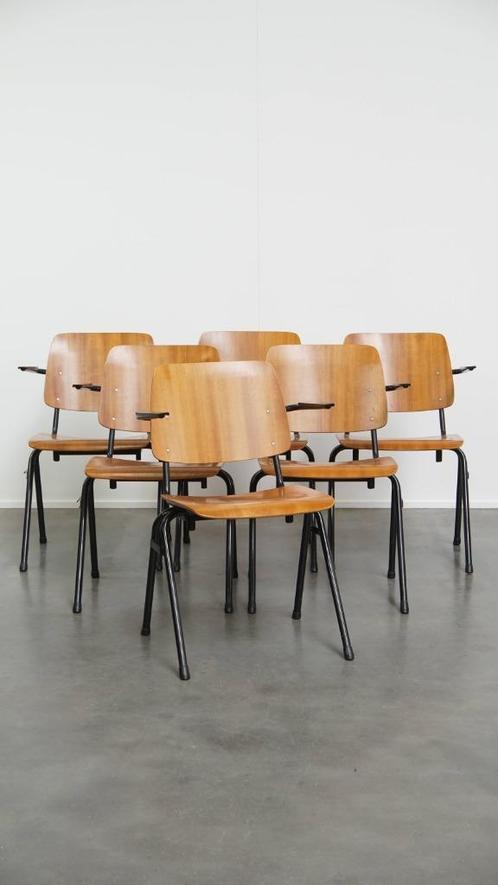 Set van 6 vintage jaren ’60 Marko stoelen met armleuningen, Huis en Inrichting, Stoelen, Gebruikt, Vijf, Zes of meer stoelen, Bruin