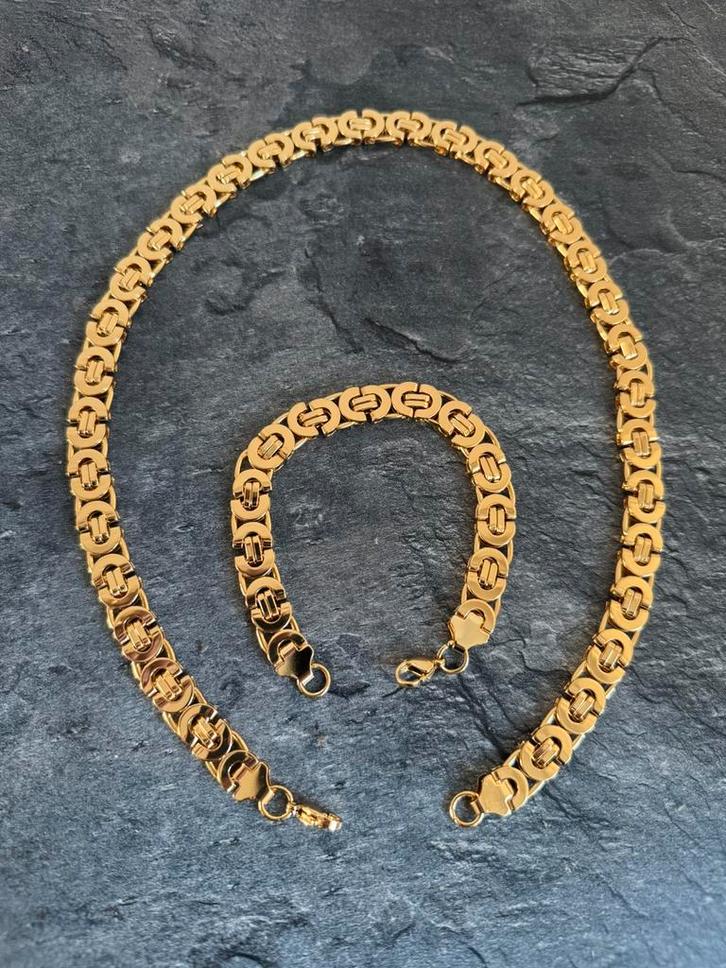 Koningskettinf en Koningsarmband 18 karaat Doublé. NIEUW, Sieraden, Tassen en Uiterlijk, Kettingen, Nieuw, Overige materialen