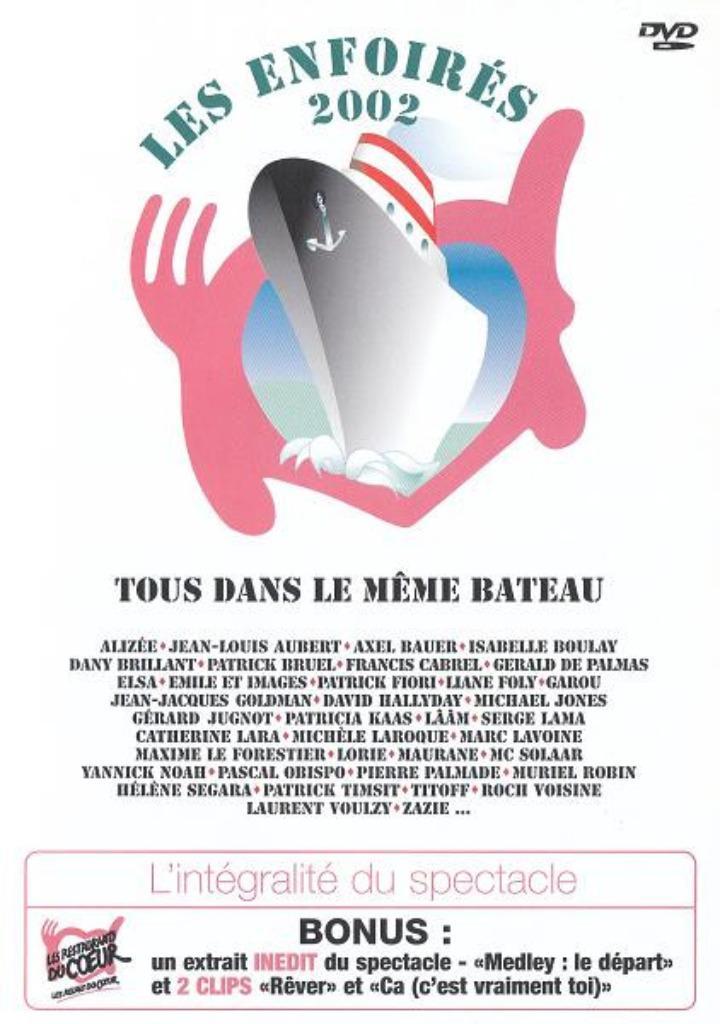LES ENFOIRES 2 DVD TOUS DANS LE MEME BATEAU + ALIZEE, Cd's en Dvd's, Dvd's | Muziek en Concerten, Zo goed als nieuw, Alle leeftijden