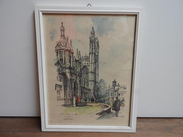 Prent Jan Korthals - King's College Chapel, Huis en Inrichting, Woonaccessoires | Schilderijen, Tekeningen en Foto's, Gebruikt