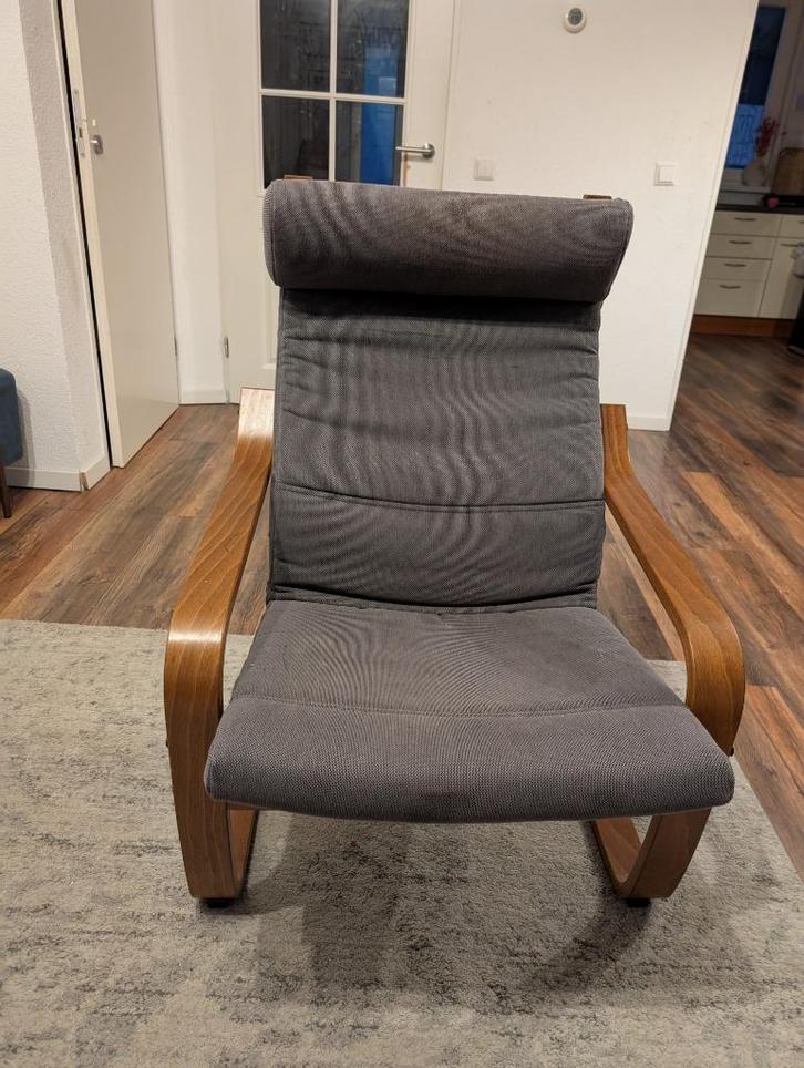 Houten armstoel met kussen, Huis en Inrichting, Stoelen, Gebruikt, Eén, Hout, Stof, Bruin, Ophalen