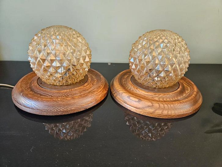 Vintage ananas lampen set, plafondlamp, plafoniere, 2 stuks, Huis en Inrichting, Lampen | Plafondlampen, Glas, Ophalen of Verzenden