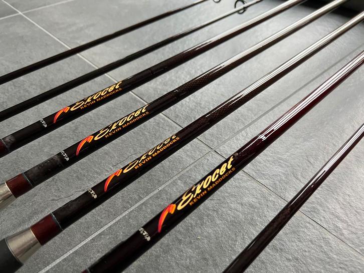4 x Kevin Maddocks Exocets 12,5ft 3,5lbs IN ZEER NETTE STAAT, Watersport en Boten, Hengelsport | Karpervissen, Gebruikt, Complete set