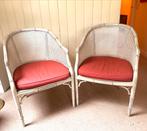 Stoelen van Riet met Rode Kussens - Set van 2, Huis en Inrichting, Ophalen, Gebruikt, Rood, Twee