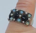Zilveren ring met opaal en onyx - Maat 57, Ophalen of Verzenden, 17 tot 18, Met edelsteen, Dame