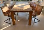 Eikenhouten eetkamertafel met 6 lederen stoelen, Huis en Inrichting, Tafels | Eettafels, Ophalen, Gebruikt, 100 tot 150 cm, Eikenhout