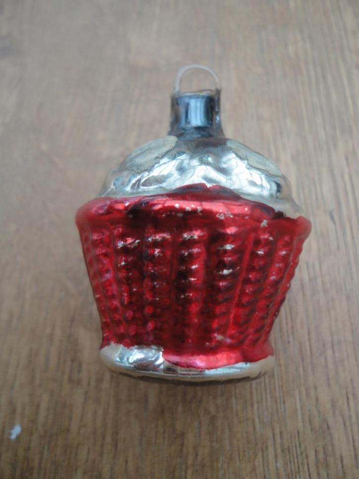 Oude glazen Ajeko kerstbal fruitmand / bloemenmand, Diversen, Kerst, Gebruikt, Ophalen of Verzenden