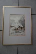 Aquarel Wintertafereel Wim Roeters Ingelijst, Antiek en Kunst, Ophalen
