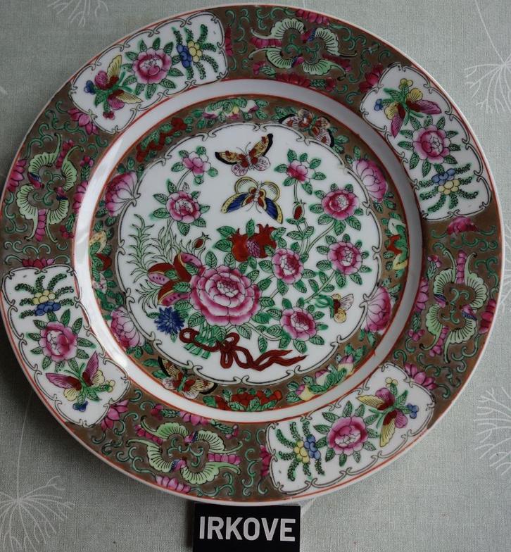 PRACHTIG BORD MET BLOEMEN EN VLINDERS * Oosters *, Antiek en Kunst, Antiek | Porselein, Verzenden