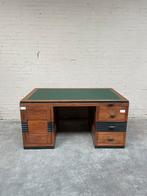 Vintage teakhouten bureau met groen leren blad, Ophalen of Verzenden, Zo goed als nieuw