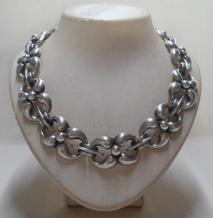 Zilveren prachtig zwaar modernist schakel collier nr.1050, Sieraden, Tassen en Uiterlijk, Antieke sieraden, Ketting, Zilver, Verzenden