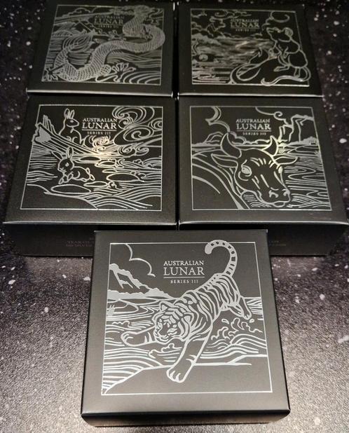 5x1 oz Lunar III proof set, Postzegels en Munten, Edelmetalen en Baren, Zilver, Ophalen of Verzenden