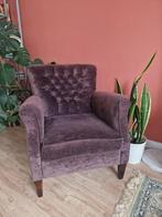 Bruine fauteuil/stoel, klassieke stijl met knopen, Ophalen, Hout, Gebruikt, Minder dan 75 cm