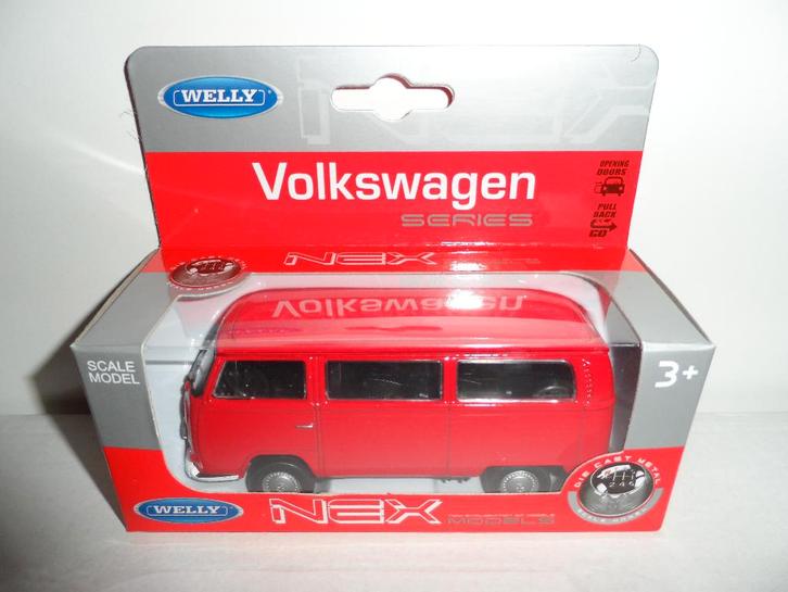 Welly - 1972 Volkswagen T2 Bus (rood) 1:36, Hobby en Vrije tijd, Modelauto's | Overige schalen, Nieuw, Auto, Ophalen of Verzenden