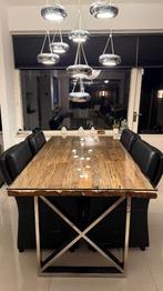 Luxe Design Tafelset – Massief Hout, Glas & RVS, Ophalen, Gebruikt, Glas, 200 cm of meer