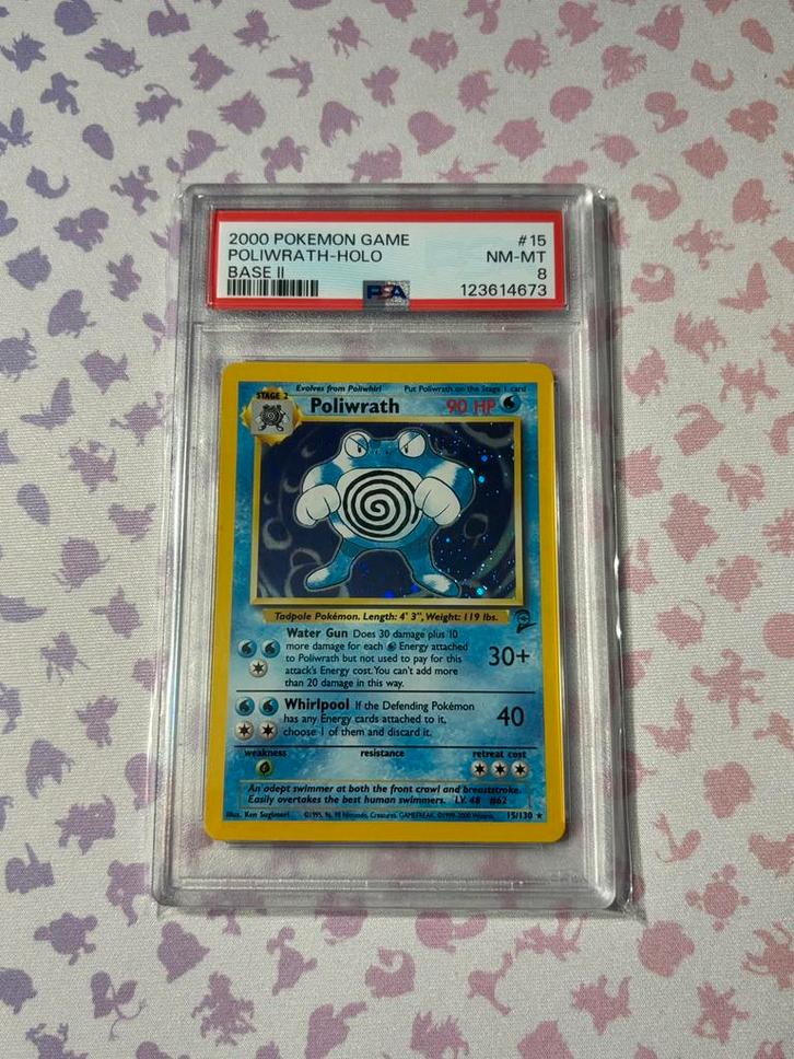 PSA 8 POLIWRATH HOLO 15 BASE SET 2, Hobby en Vrije tijd, Verzamelkaartspellen | Pokémon, Verzenden