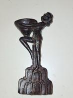 Art Deco Spelter Beeld - Naakte Vrouw met Schaal, Ophalen of Verzenden