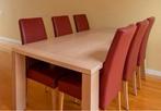 Eettafel 210x100 cm en 6 lederen stoelen, Huis en Inrichting, Tafels | Eettafels, Ophalen, Gebruikt, 200 cm of meer, 50 tot 100 cm