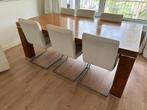Eettafel (massief eikenhout) met witte stoelen (leer), Huis en Inrichting, Complete eetkamers, 4 tot 6 stoelen, Gebruikt, Ophalen of Verzenden